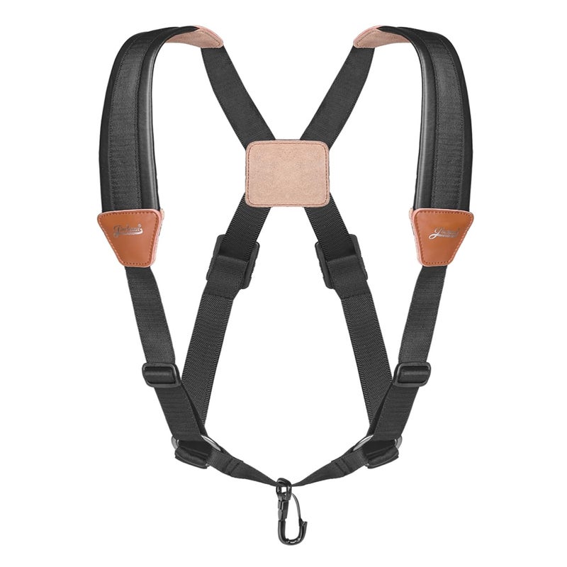 Flexzion Professional Saxophone Shoulder Strap w/Adjustable Chest Harness Design, Soft Padded Sax Holder w/Swivel Metal Hook, Musical Instrument Accessory for Alto Tenor Soprano Baritone Sax, Black - Image 1